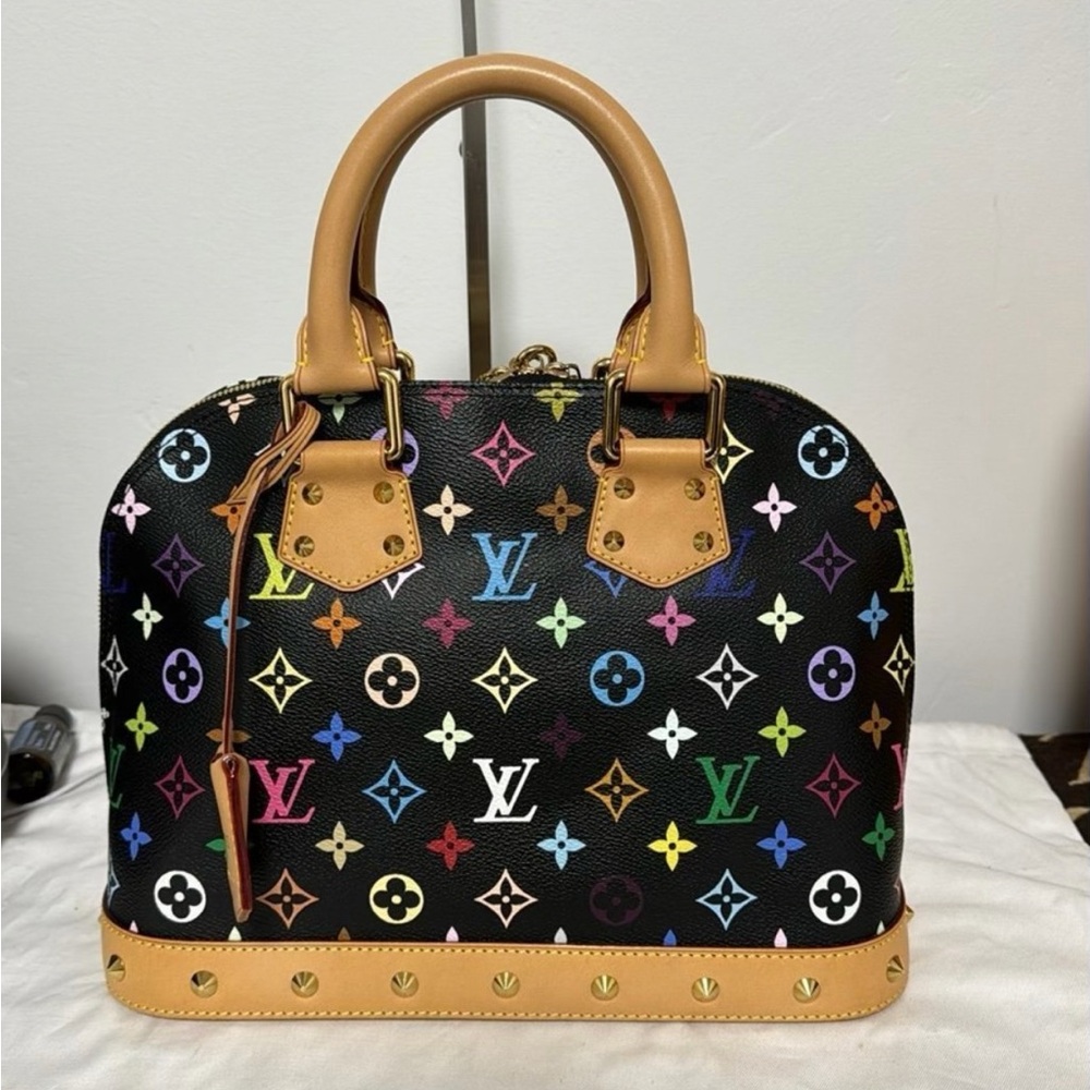 Louis Vuitton Multicolor Monogram Satchel with Tan Handles